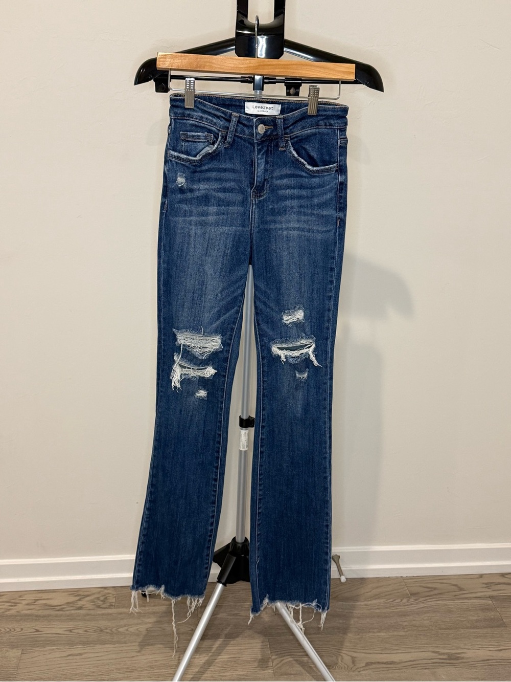 Love Tree Dark Blue Distressed Wide-Leg Jeans